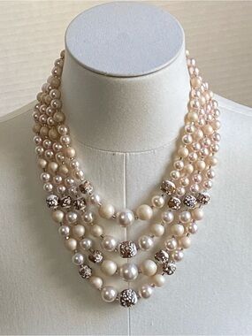 Vintage 1950s 4-Strand Waterfall Pearls - UV Glow & Sugar Beads